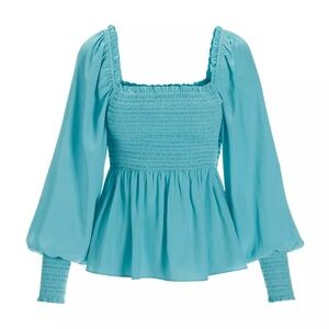 Boston Proper Smocked Peplum Long-Sleeve Top